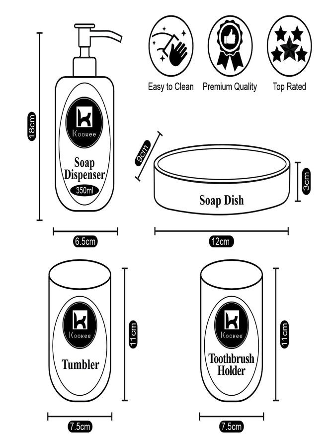 Kookee Ceramic Bathroom Set - Stylish 4 Piece Bath Accessories Kit with Soap Dispenser, Toothbrush Holder, Tumbler & Soap Dish - Modern & Designer Decor for Home & Guest Bathrooms, White (10053) - Image 5